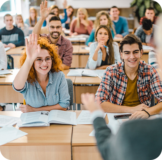 Happy students in classroom